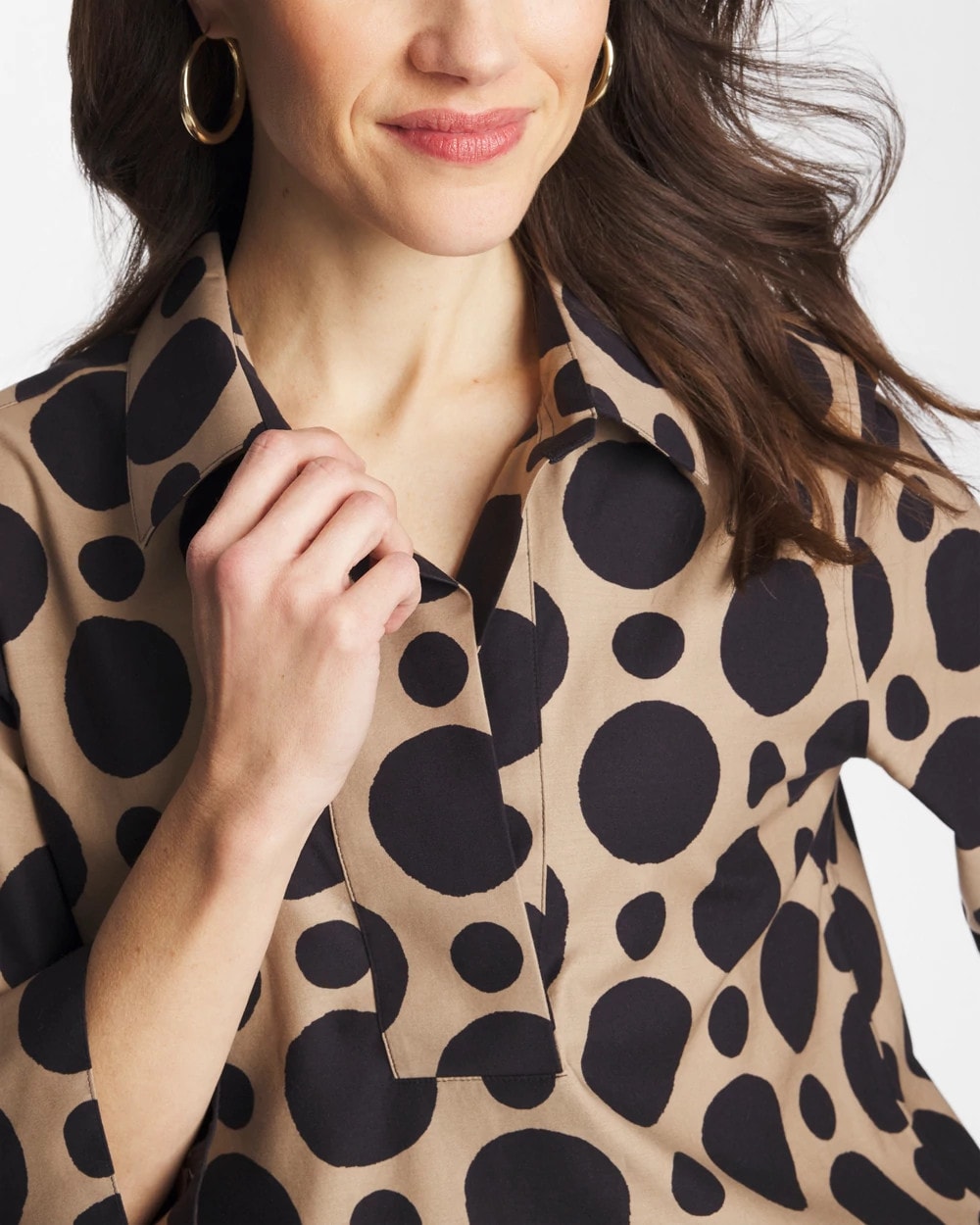 Chico's Women | No Iron™ Stretch Global Dots Popover Tunic CATTAIL BROWN