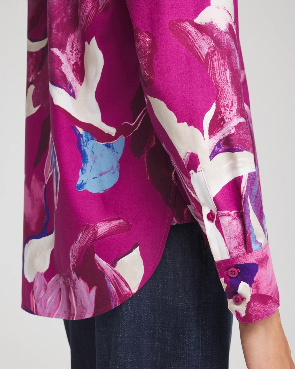 Chico's Women | No Iron™ Floral-Paint-Print Shirt COBALT STONE