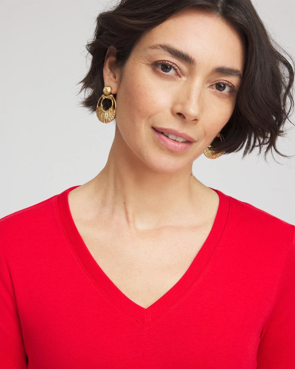 Chico's Women | Everyday 3/4 Sleeve V-Neck Tee RED GLOW