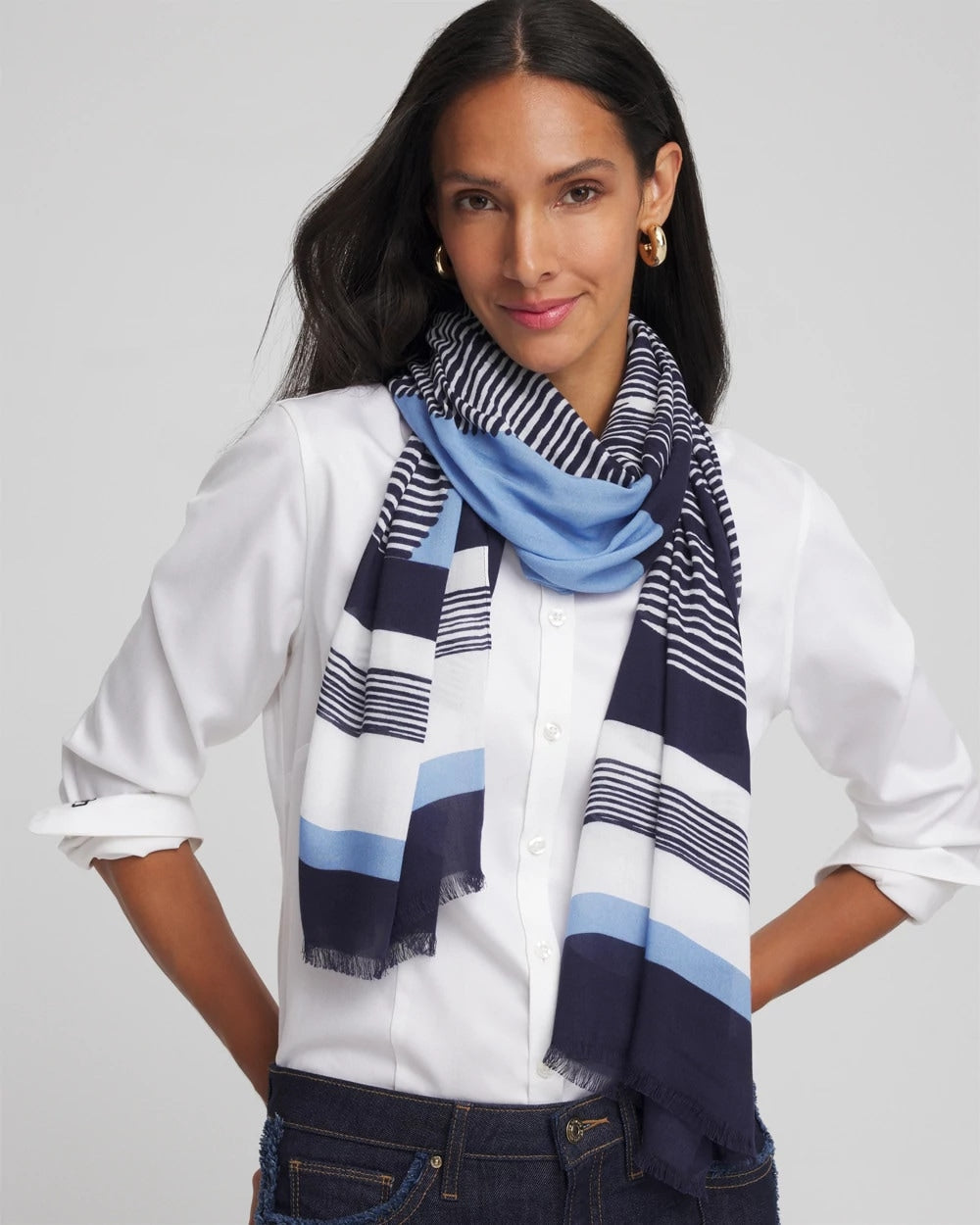 Chico's Women | Printed Woven Oblong Scarf PASSPORT BLUE