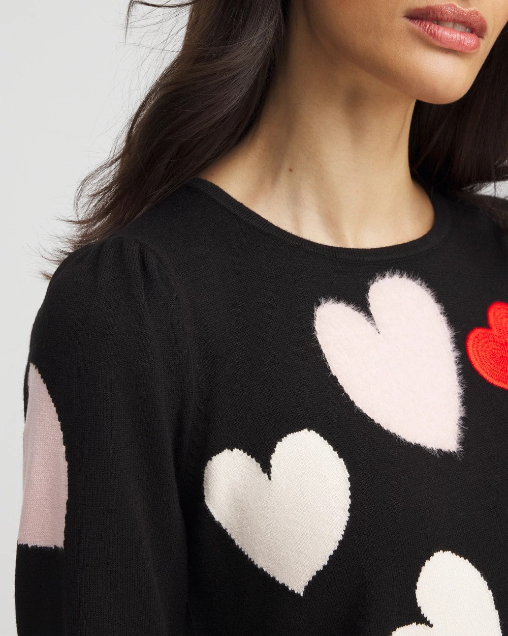 Chico's Women | V-Day Multi-Heart Pullover BLACK