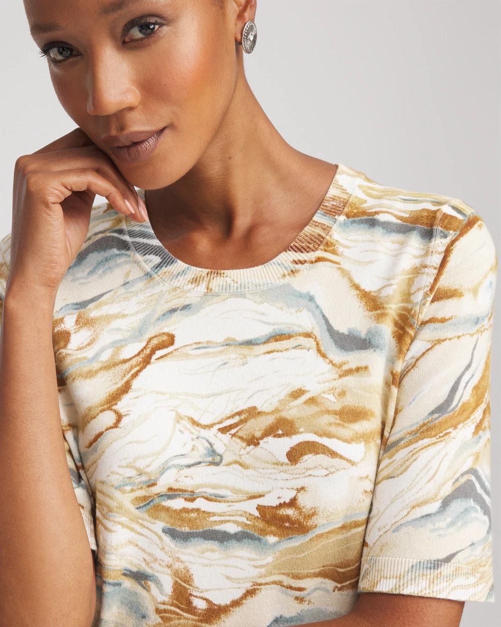 Chico's Women | Printed Crewneck Sweater ECRU