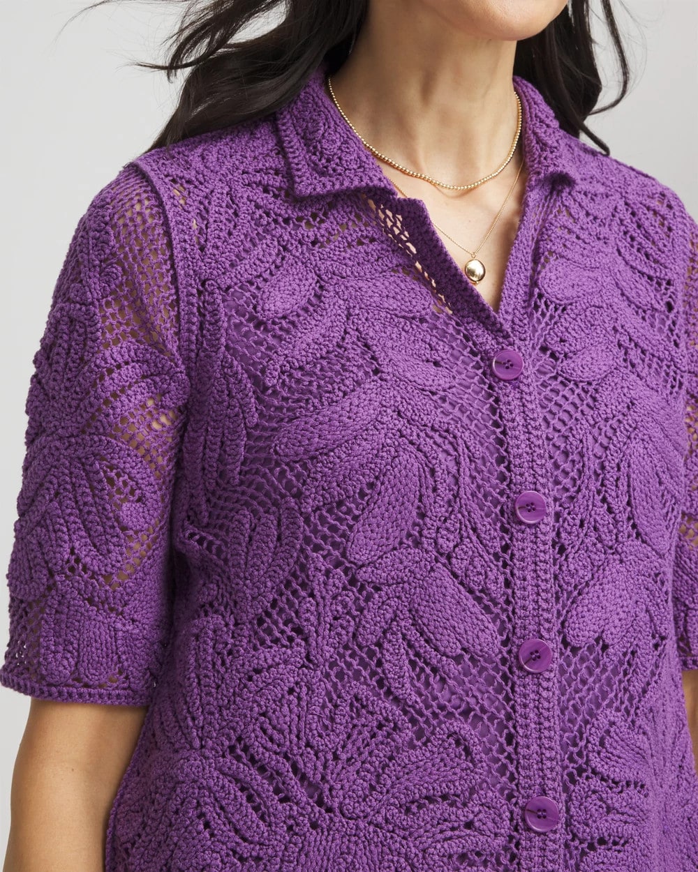 Chico's Women | Palm-Frond Crochet-Lace Shacket PLUM SHADE