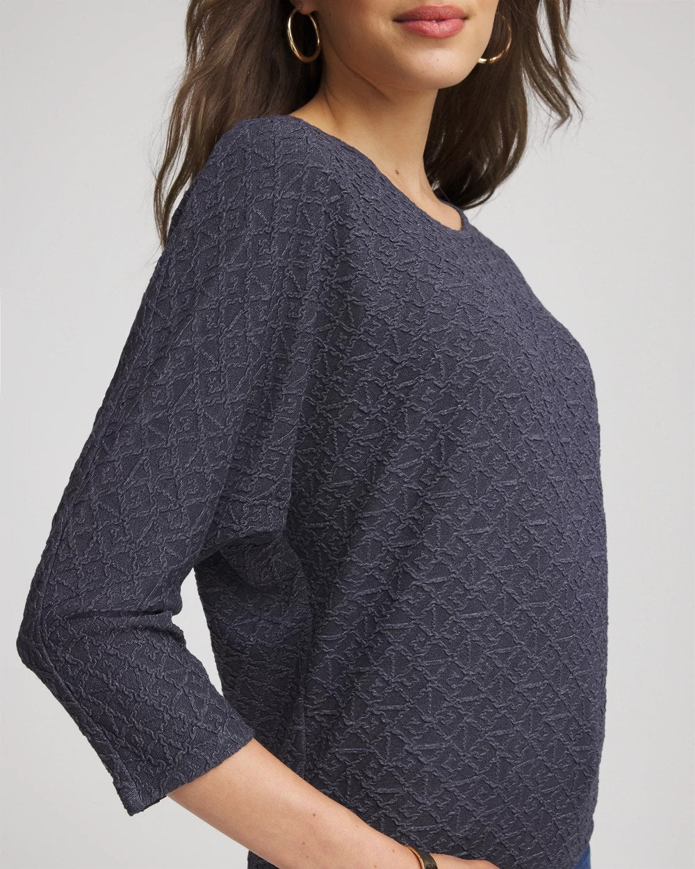 Chico's Women | Textured Denim-Motif Tapered-Hem Top DENIM