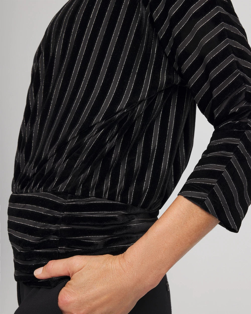 Chico's Women | Velvet Burnout Stripe Banded-Bottom Top BLACK