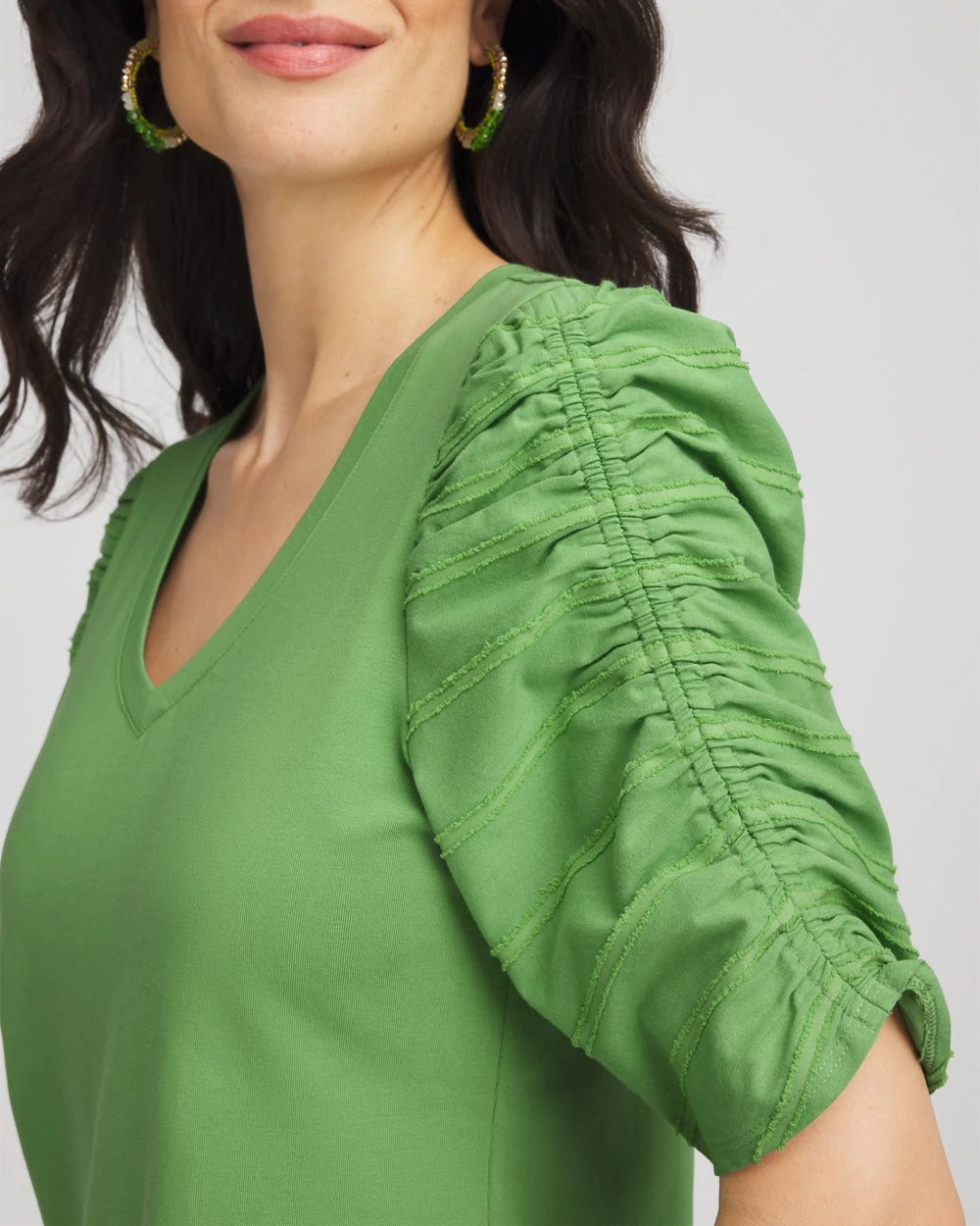Chico's Women | Ruched Sleeve V-Neck Tee SALTED LIME