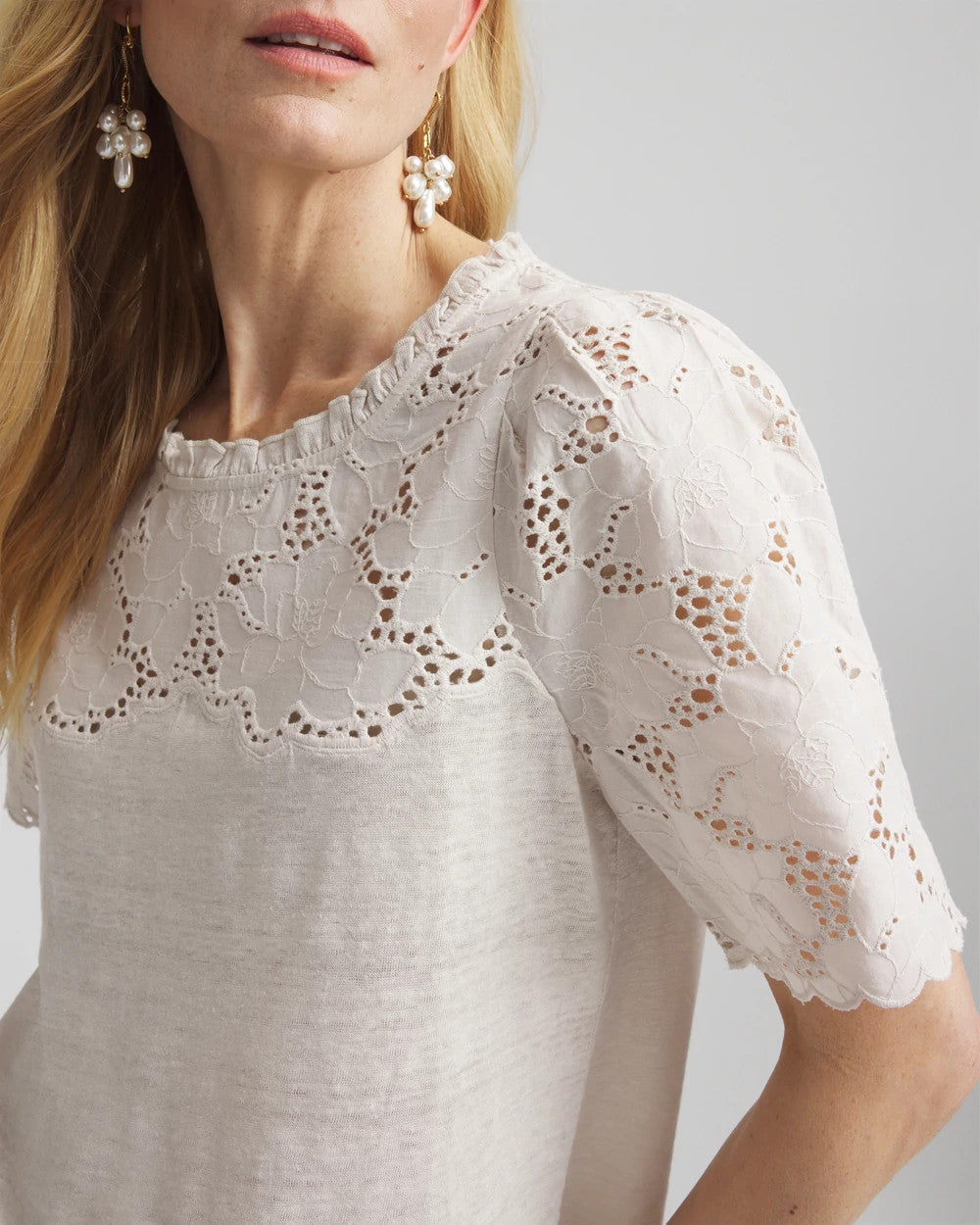 Chico's Women | Embroidered Lace Linen Tee RIVER ROCK