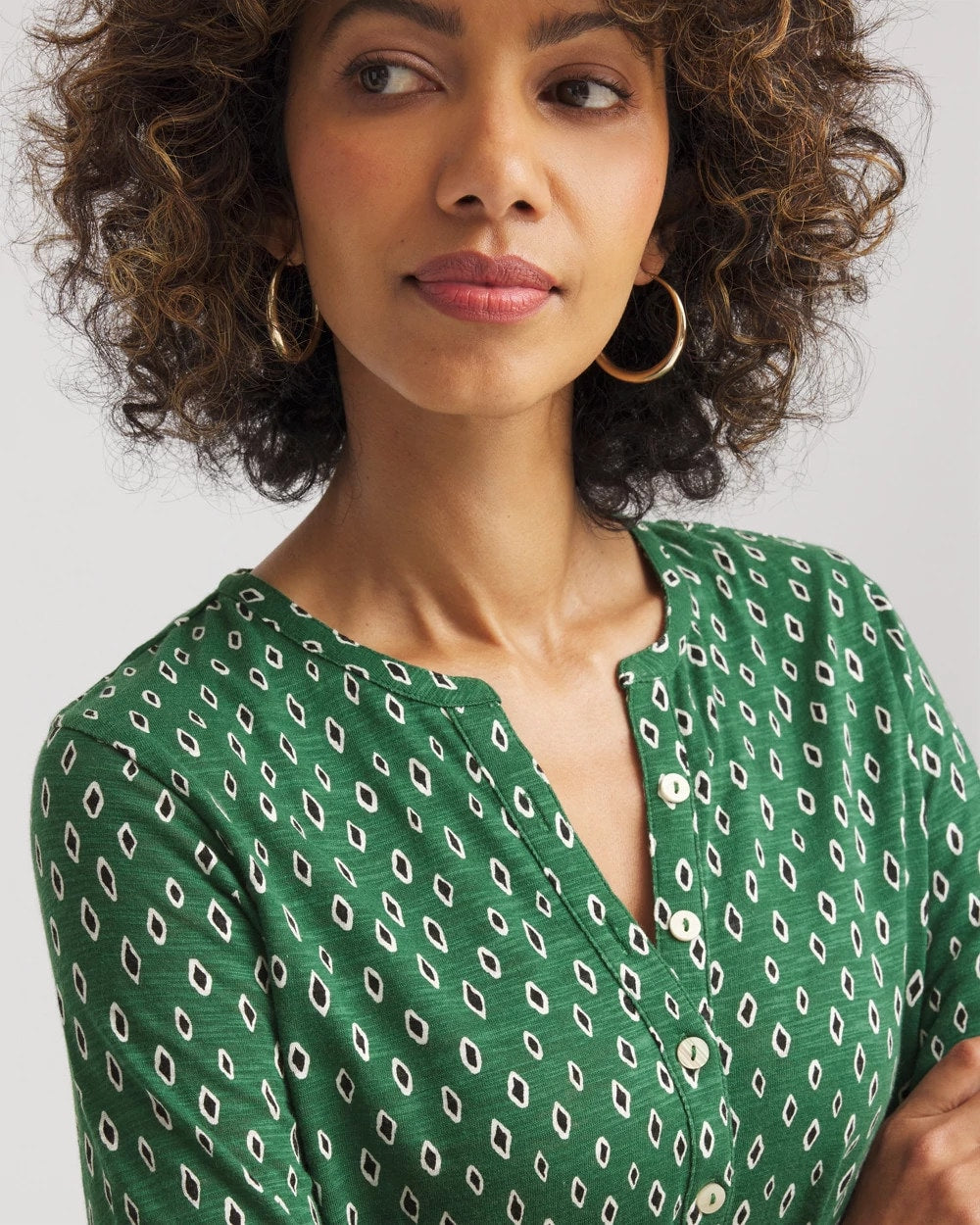 Chico's Women | Geo Cotton Slub Henley Shirt PALM LEAF