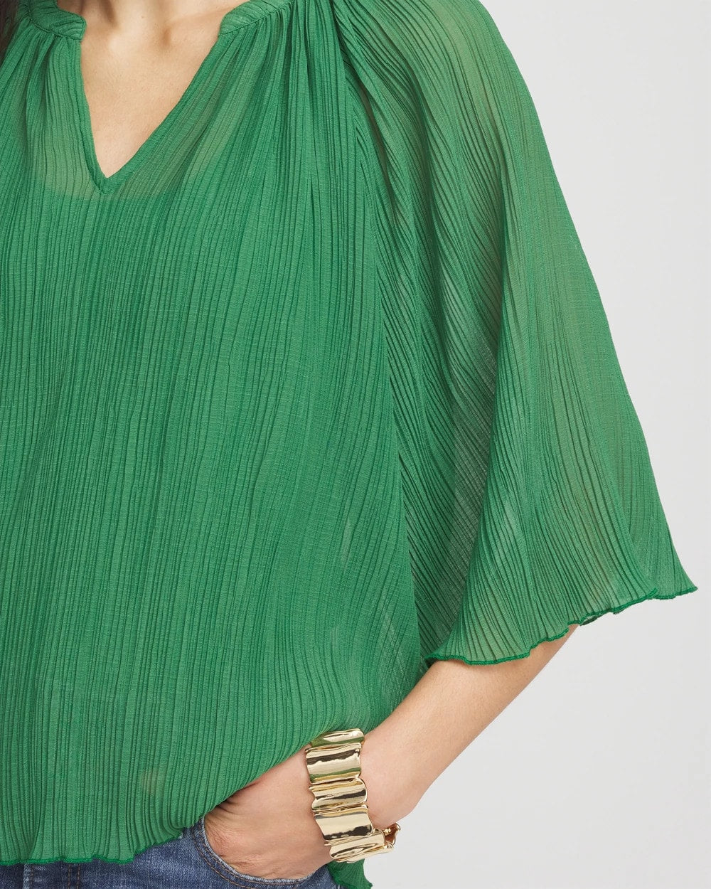 Chico's Women | Textured Pleated Chiffon Blouse JARDIN GREEN