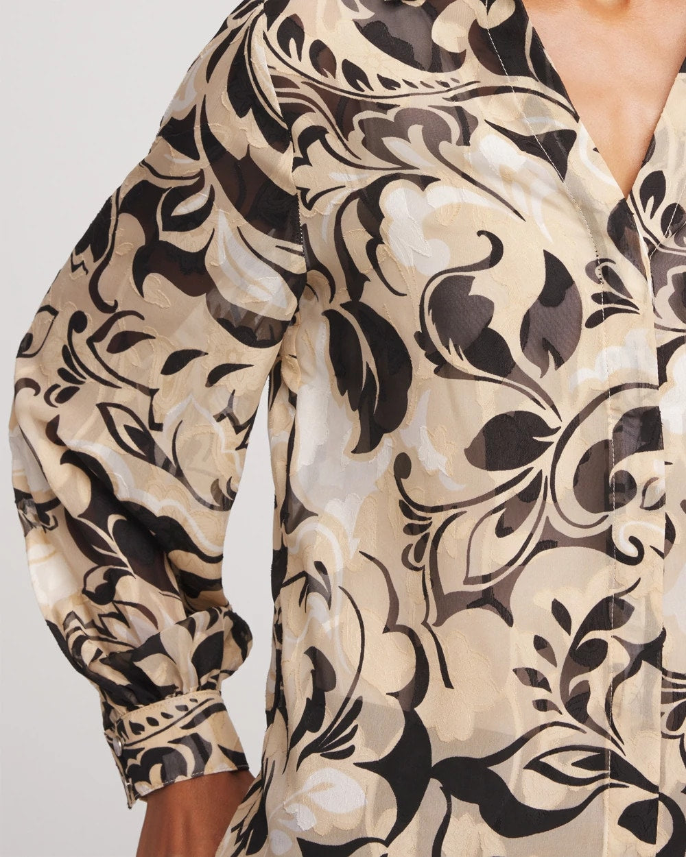Chico's Women | Floral Burnout Blouson-Sleeve Blouse BLACK