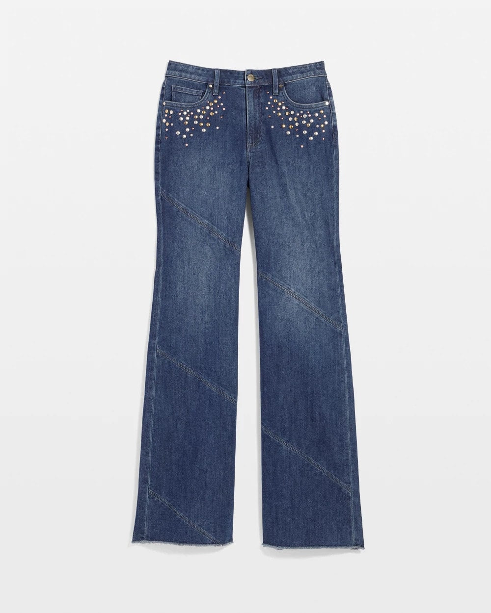 Chico's Women | Embellished Frayed Flared-Leg Jeans IRVINA INDIGO
