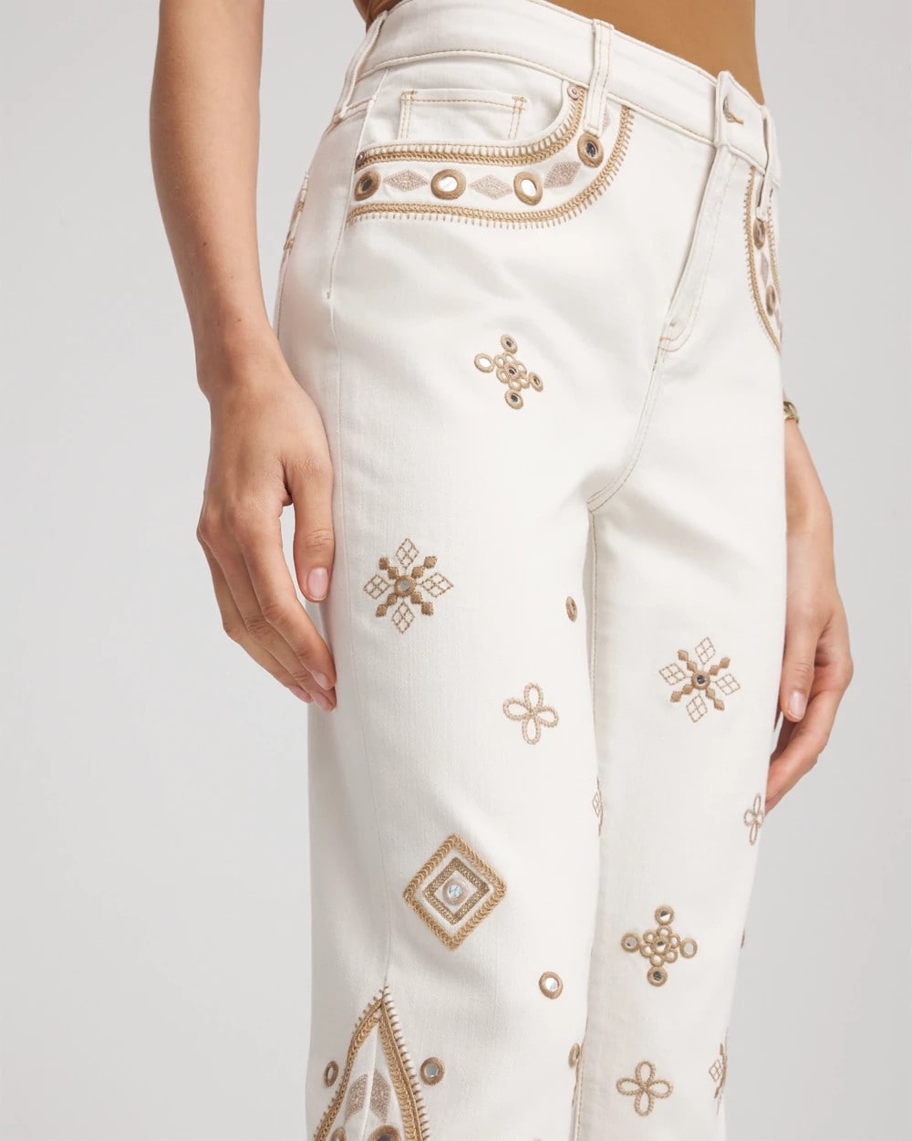 Chico's Women | Embellished Girlfriend Slim Ankle Jeans SEA SALT