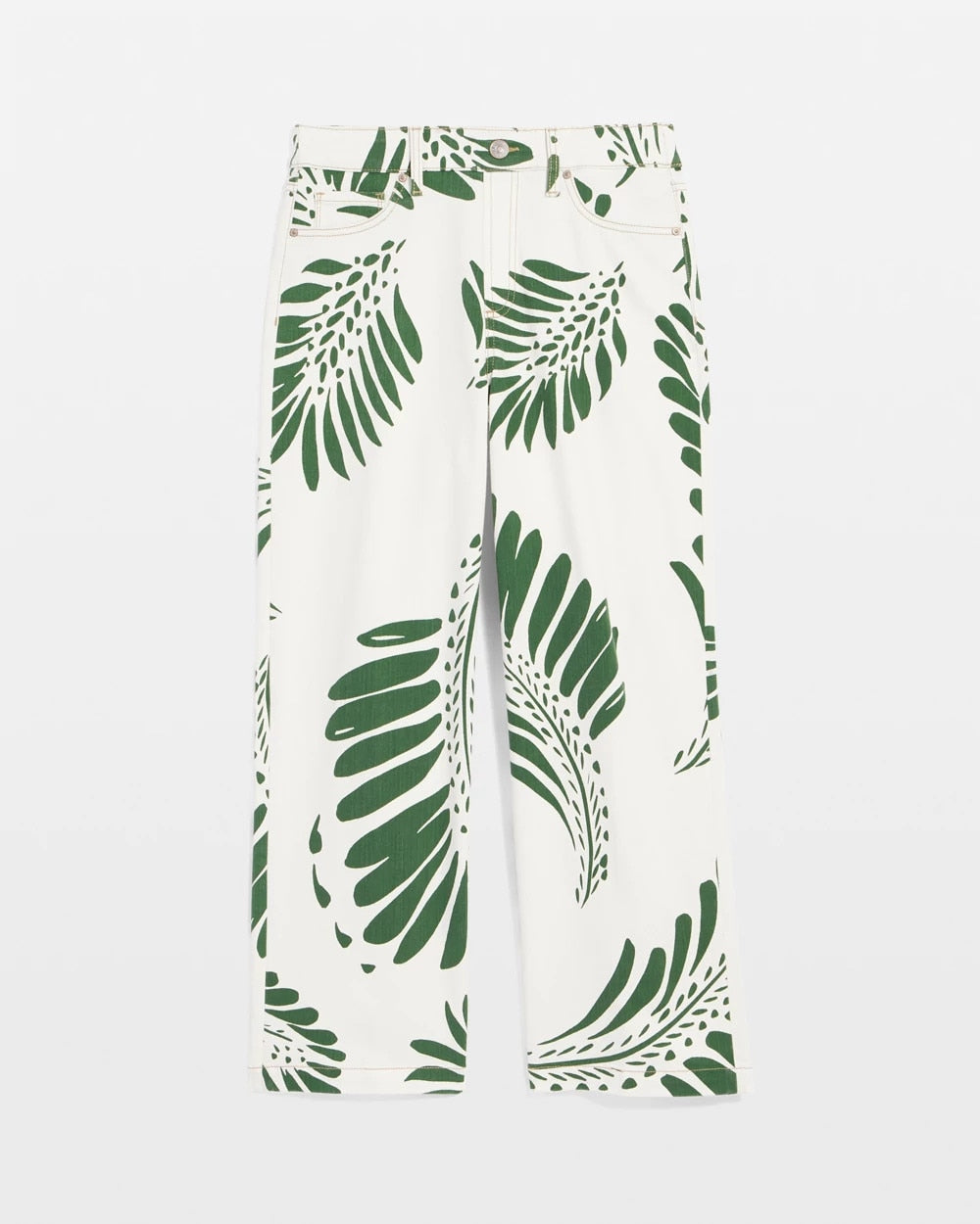 Chico's Women | Palm-Frond-Motif Pull-On Wide-Leg Cropped Jeans ECRU
