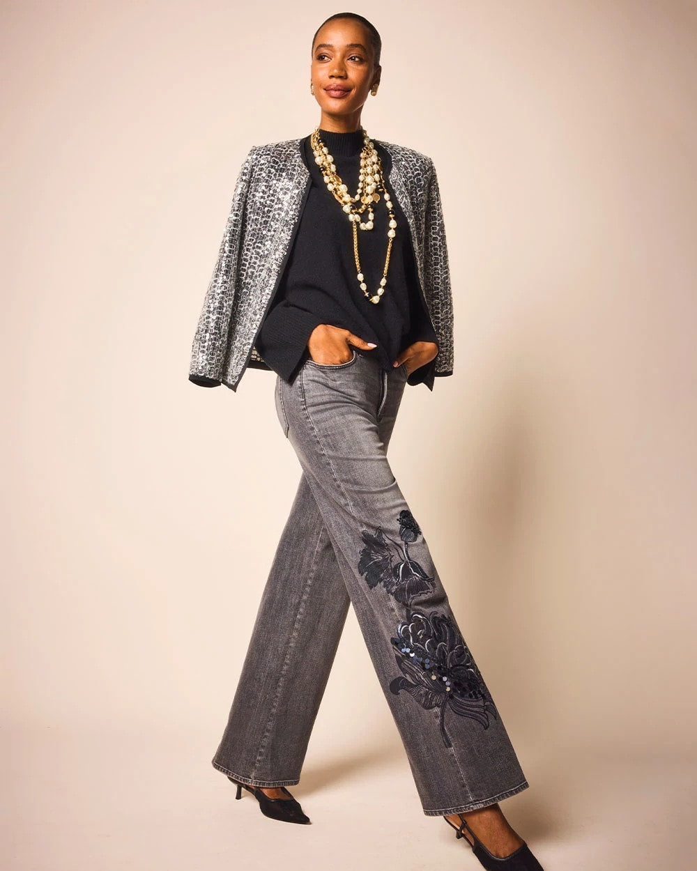 Chico's Women | Printed High-Rise Wide-Leg Jean WICKLOW WASH