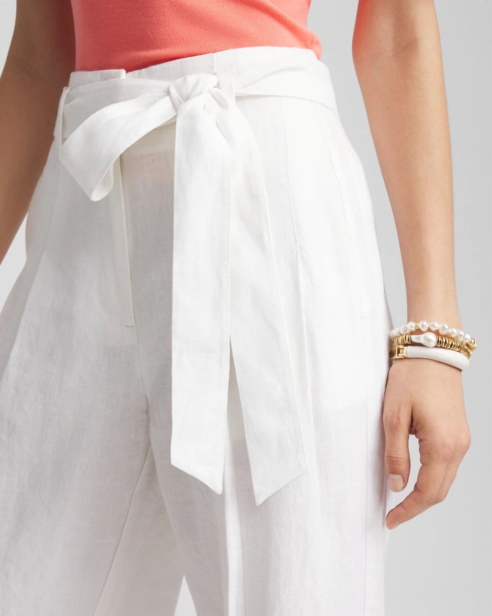 Chico's Women | Belted Pleated Wide-Leg Linen Pants ALABASTER