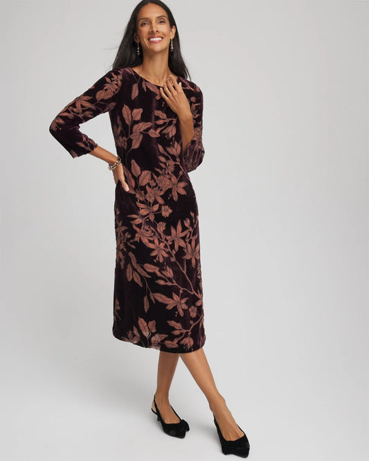 Chico's Women | Burnout Velvet Midi Dress NIGHT BLOOM