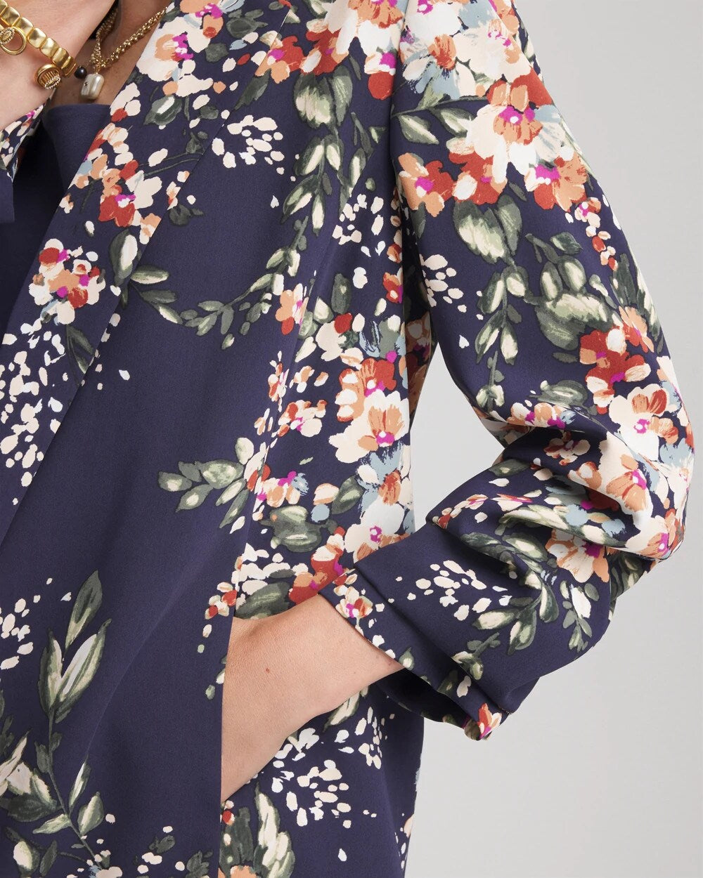 Chico's Women | Floral Ruched Sleeve Blazer PASSPORT BLUE