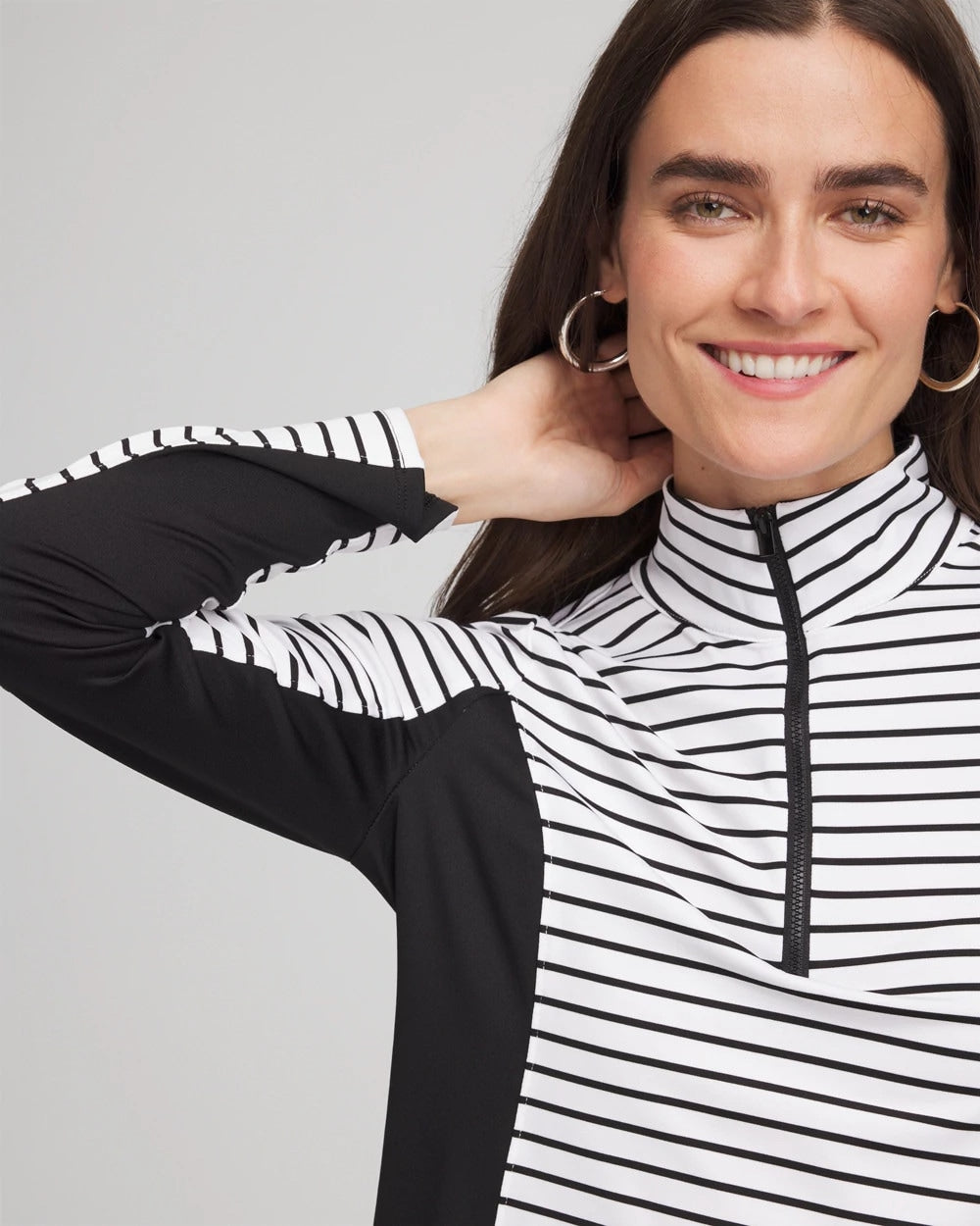 Chico's Women | Zenergy® UPF Striped Block Half Zip BLACK