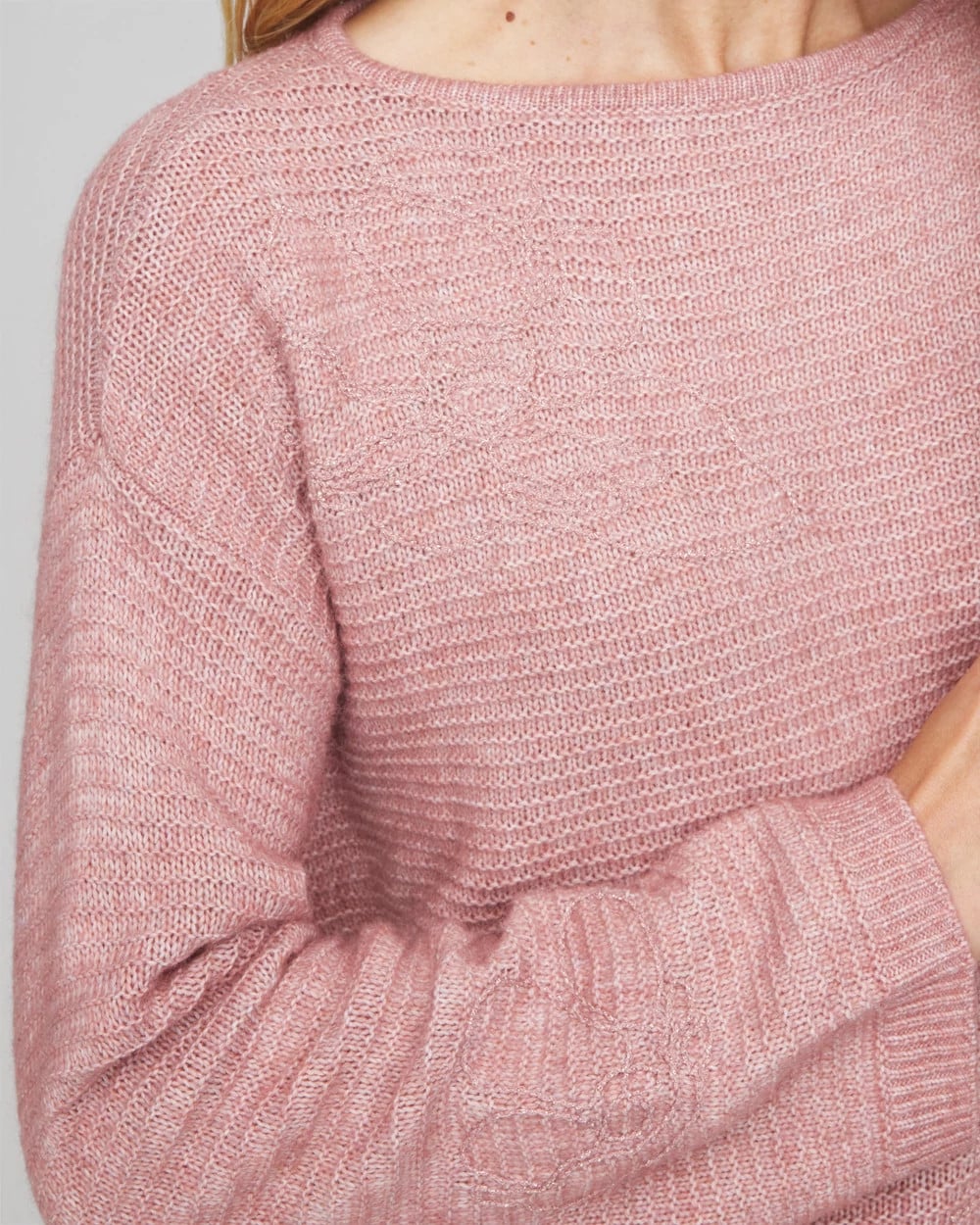 Chico's Women | Tonal Embroidered Boatneck Pullover Sweater DUSTY ROSE