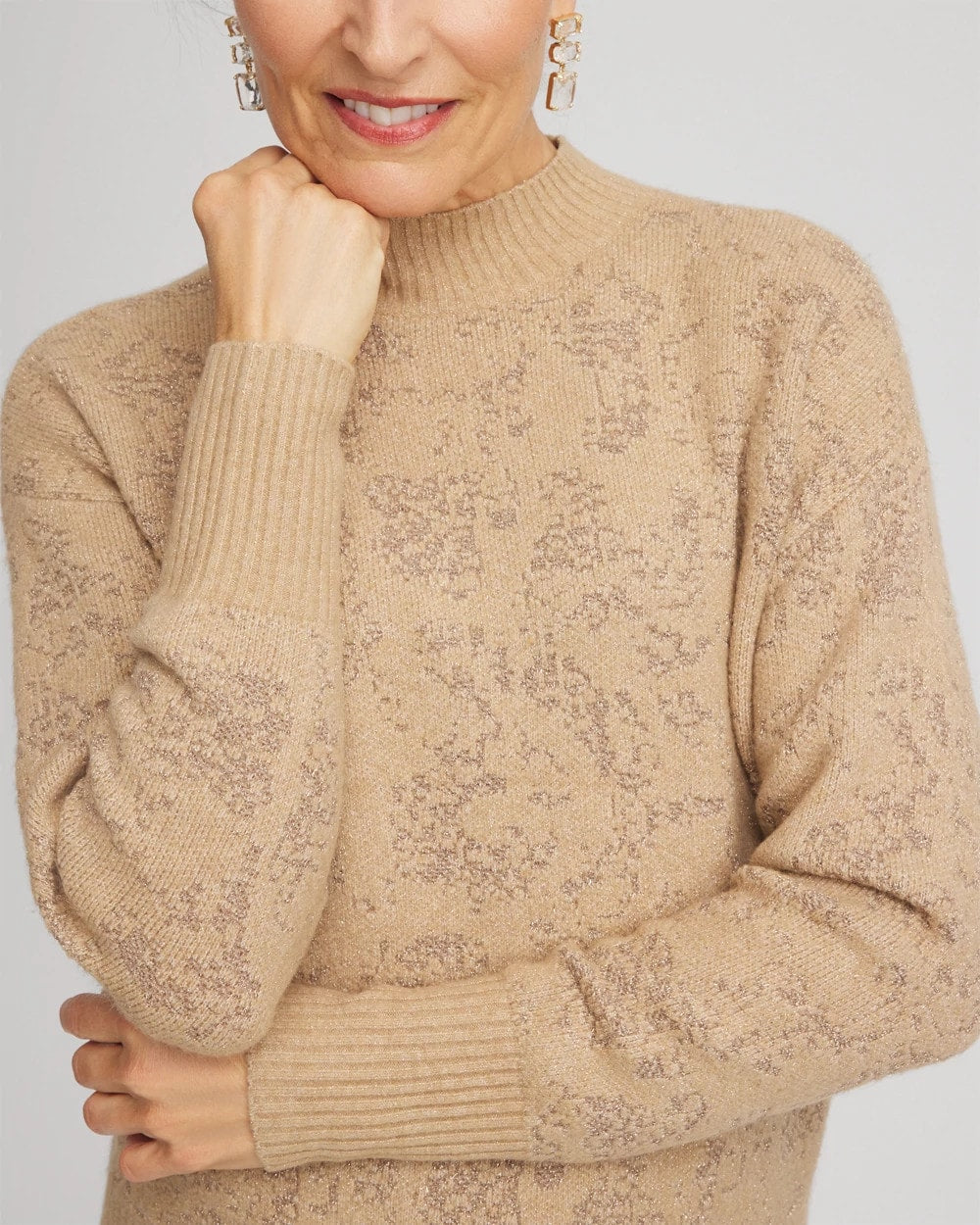 Chico's Women | Jacquard Mockneck Pullover CHAMPAGNE FIZZ