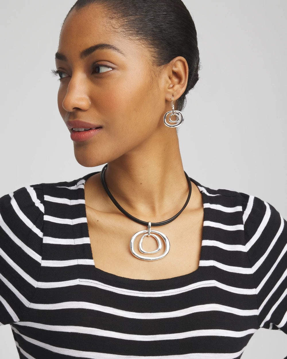 Chico's Women | Silver Tone Rings Pendant Necklace SILVER