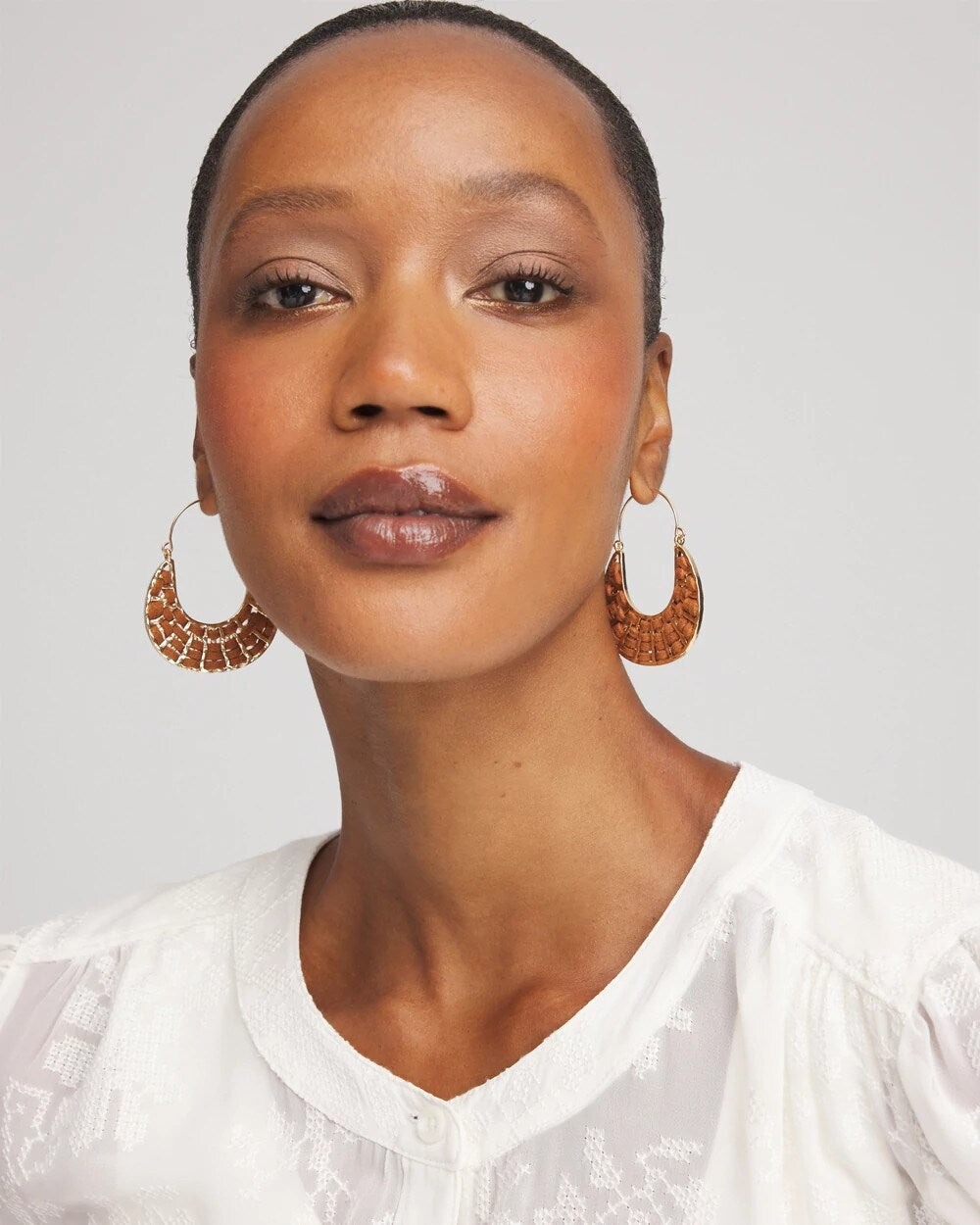 Chico's Women | Leather Half-Moon Hoop Earrings NEUTRAL