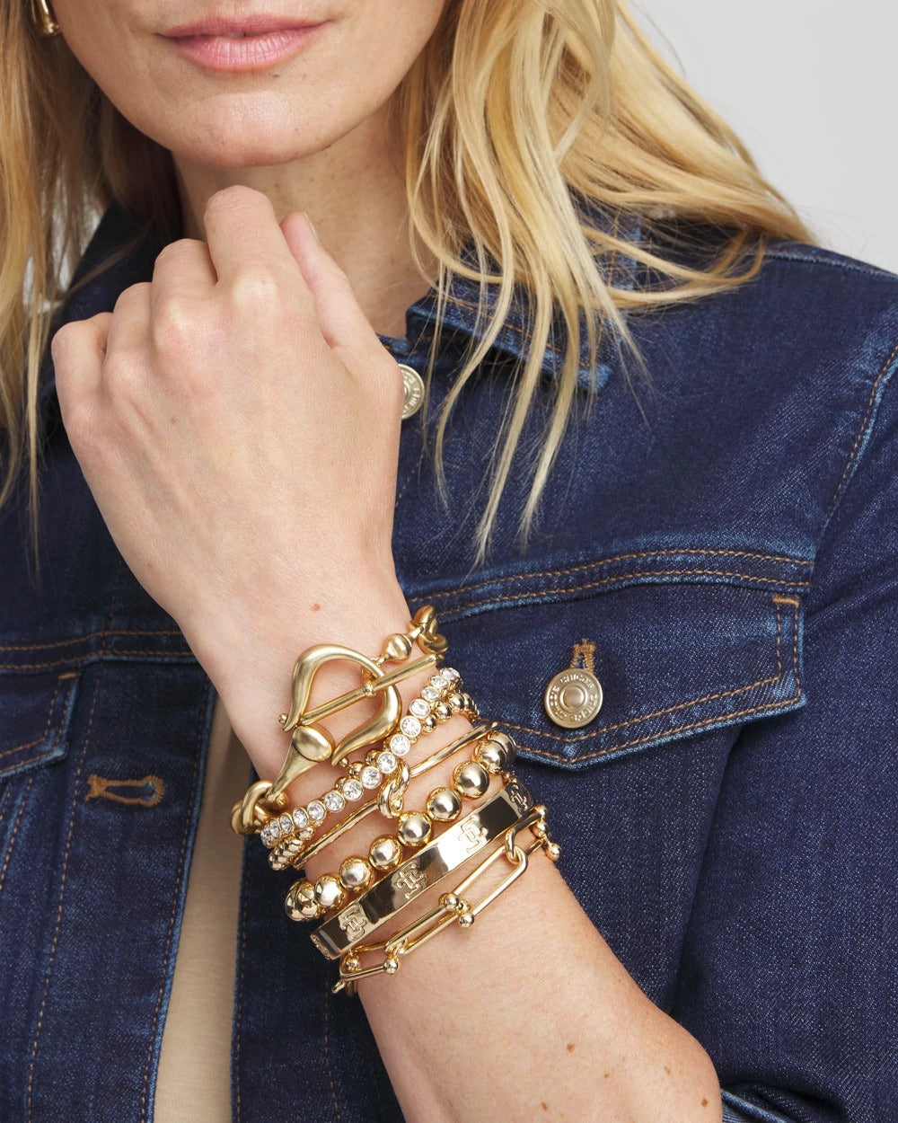 Chico's Women | Small Beaded Gold Tone Stretch Bracelet