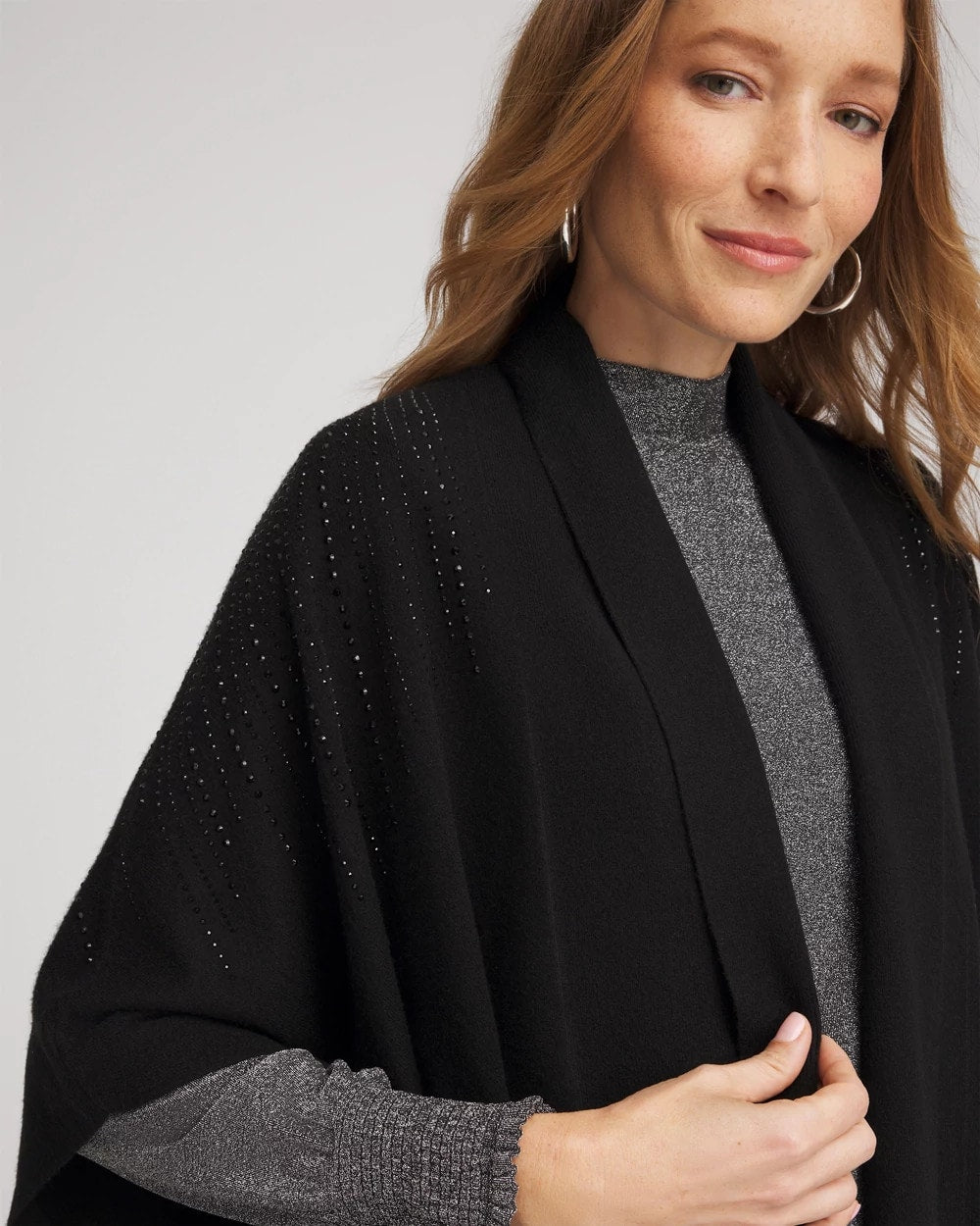 Chico's Women | Embellished Shawl Collar Ruana BLACK