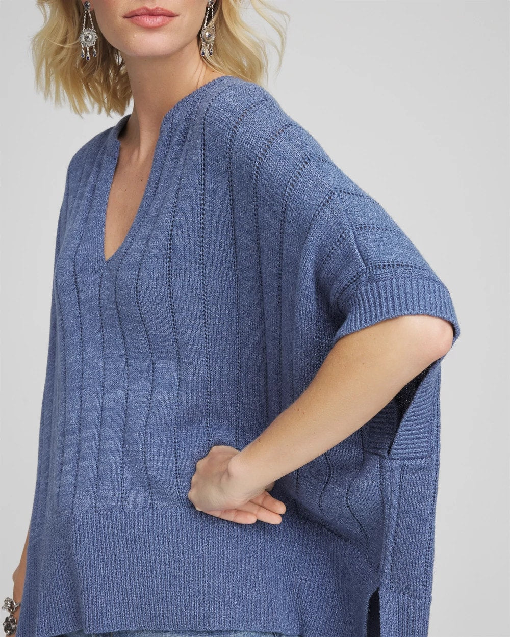 Chico's Women | Open-Knit Splitneck Poncho BLUE LOTUS