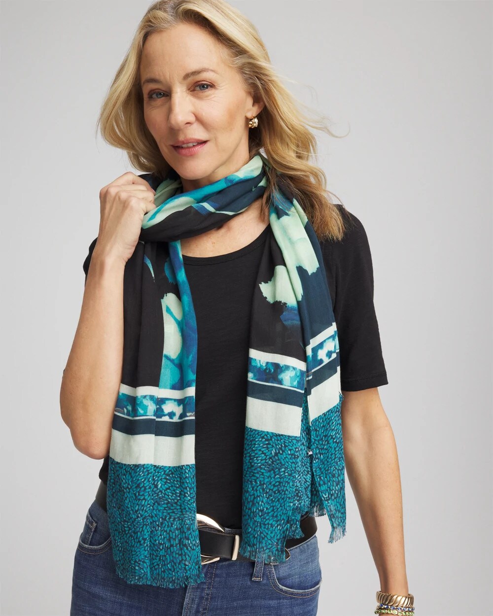 Chico's Women | Glacier Colorblock Oblong Scarf BLACK