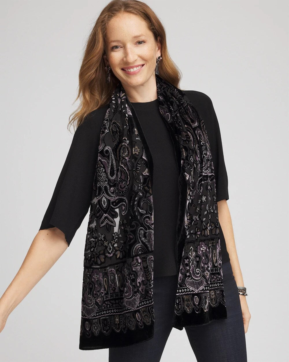 Chico's Women | Velvet Burnout Oblong Scarf BLACK