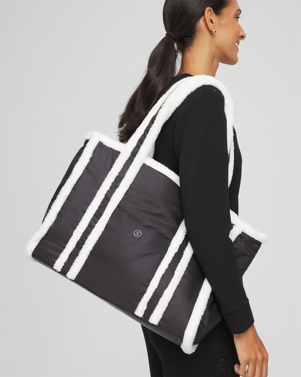 Chico's Women | Faux Fur Sporty Tote Bag BLACK