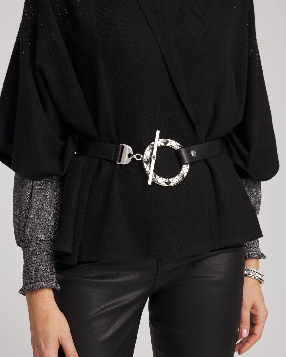 Chico's Women | Silver Toggle Trouser Belt BLACK/SILVER