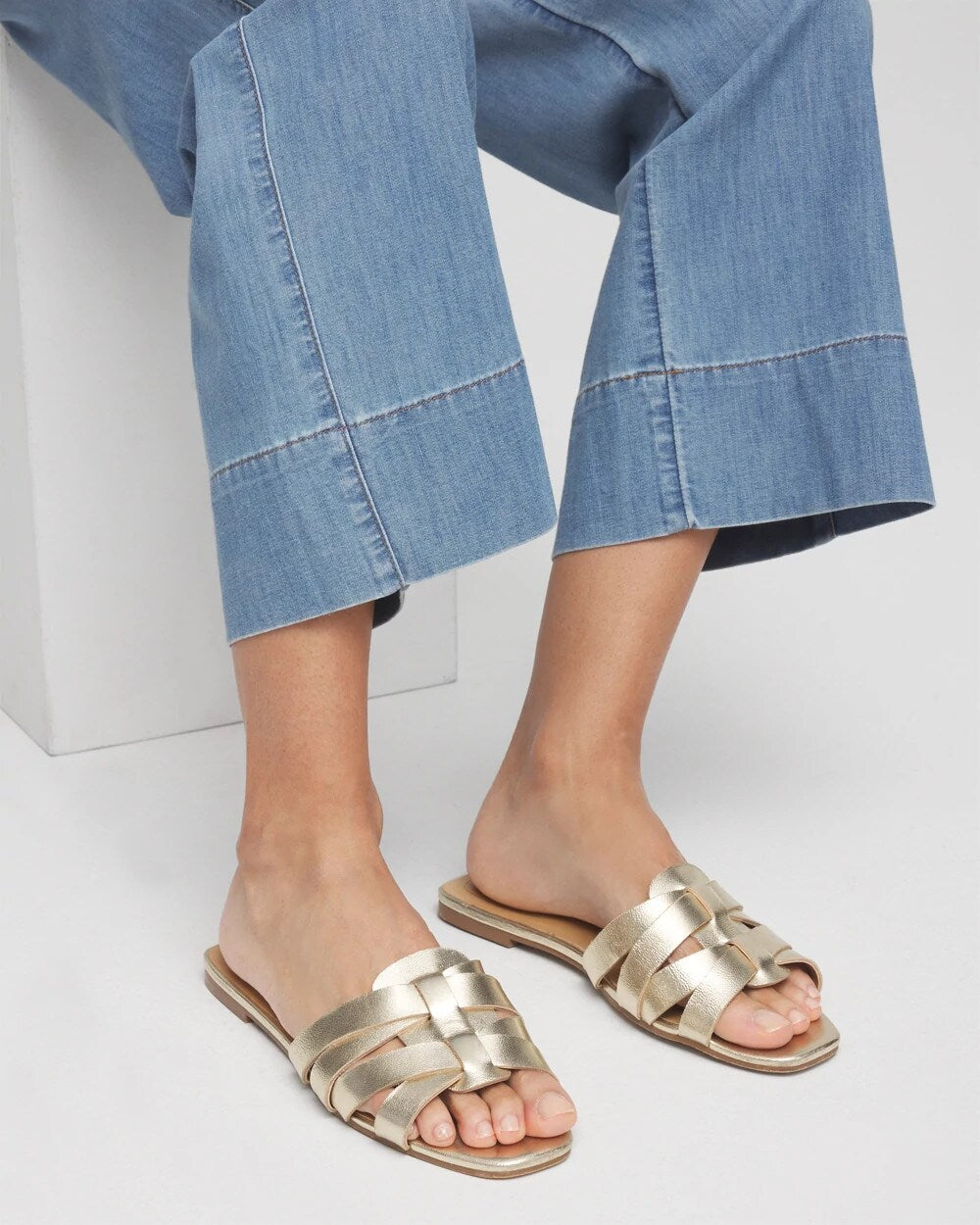Chico's Women | Leather Cassidy Cross-Strap Slide Shoes GOLD