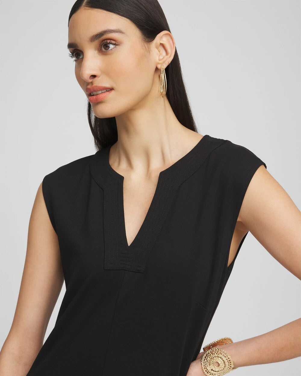 Chico's Women | Petite Trapunto Placket Midi Dress BLACK