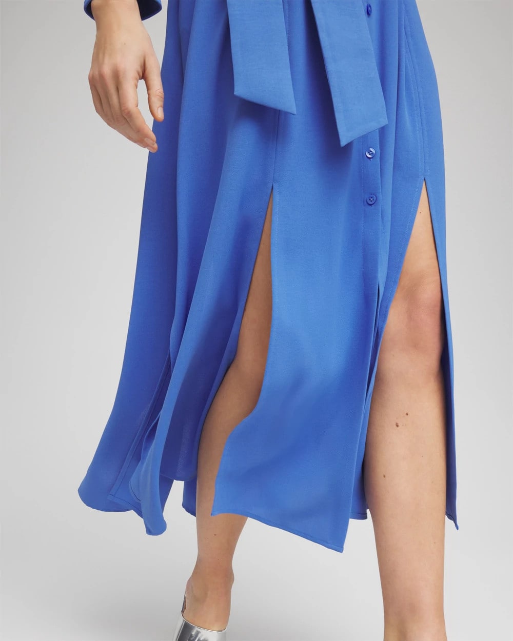 Chico's Women | Belted Split Hem Maxi Shirtdress BLUE PEARL
