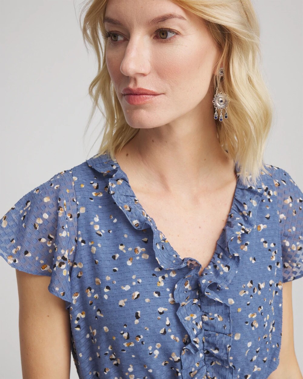 Chico's Women | Petite Textured Ruffled-Placket Maxi Dress BLUE LOTUS