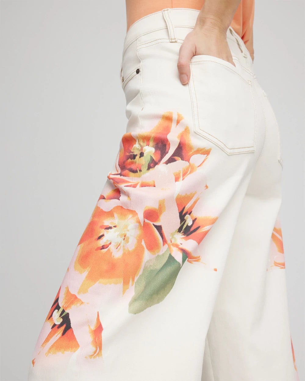 Chico's Women | Petite Floral High-Rise Wide-Leg Cropped Jeans SEA SALT