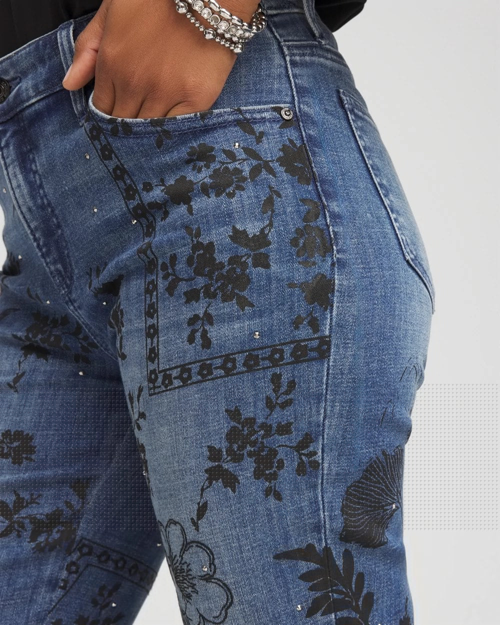 Chico's Women | Petite Mixed-Media Girlfriend Slim Ankle Jeans EMILIA INDIGO