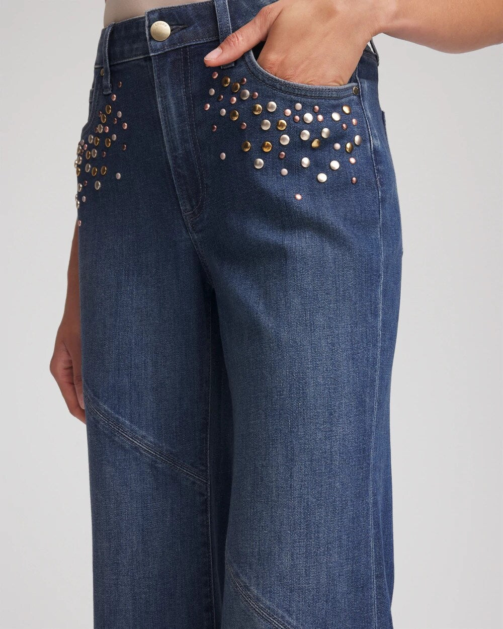 Chico's Women | Petite Embellished Frayed Flared-Leg Jeans IRVINA INDIGO