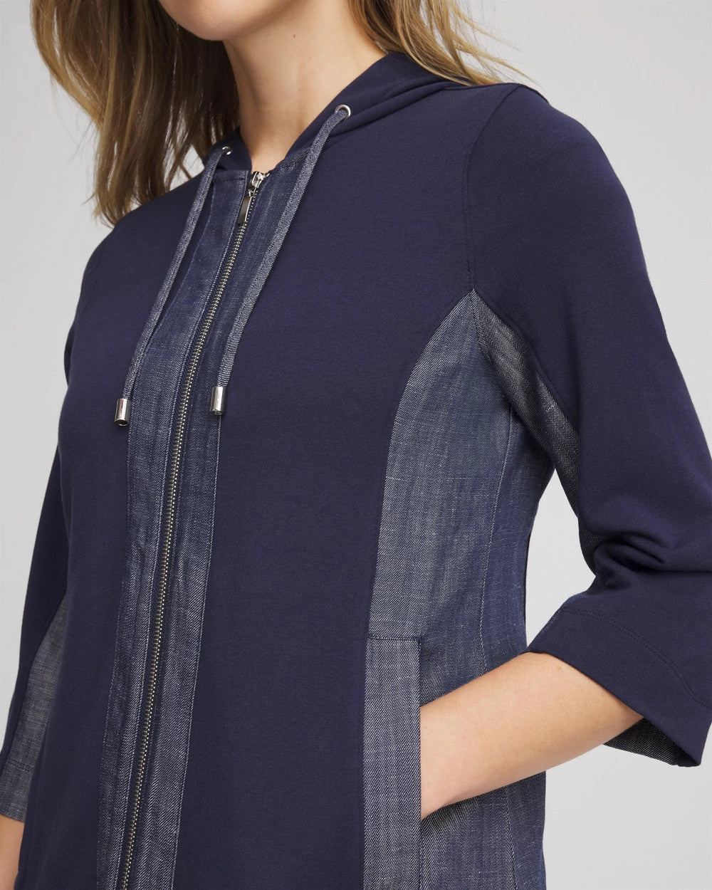 Chico's Women | Zenergy® French Terry & Chambray Jacket PASSPORT BLUE