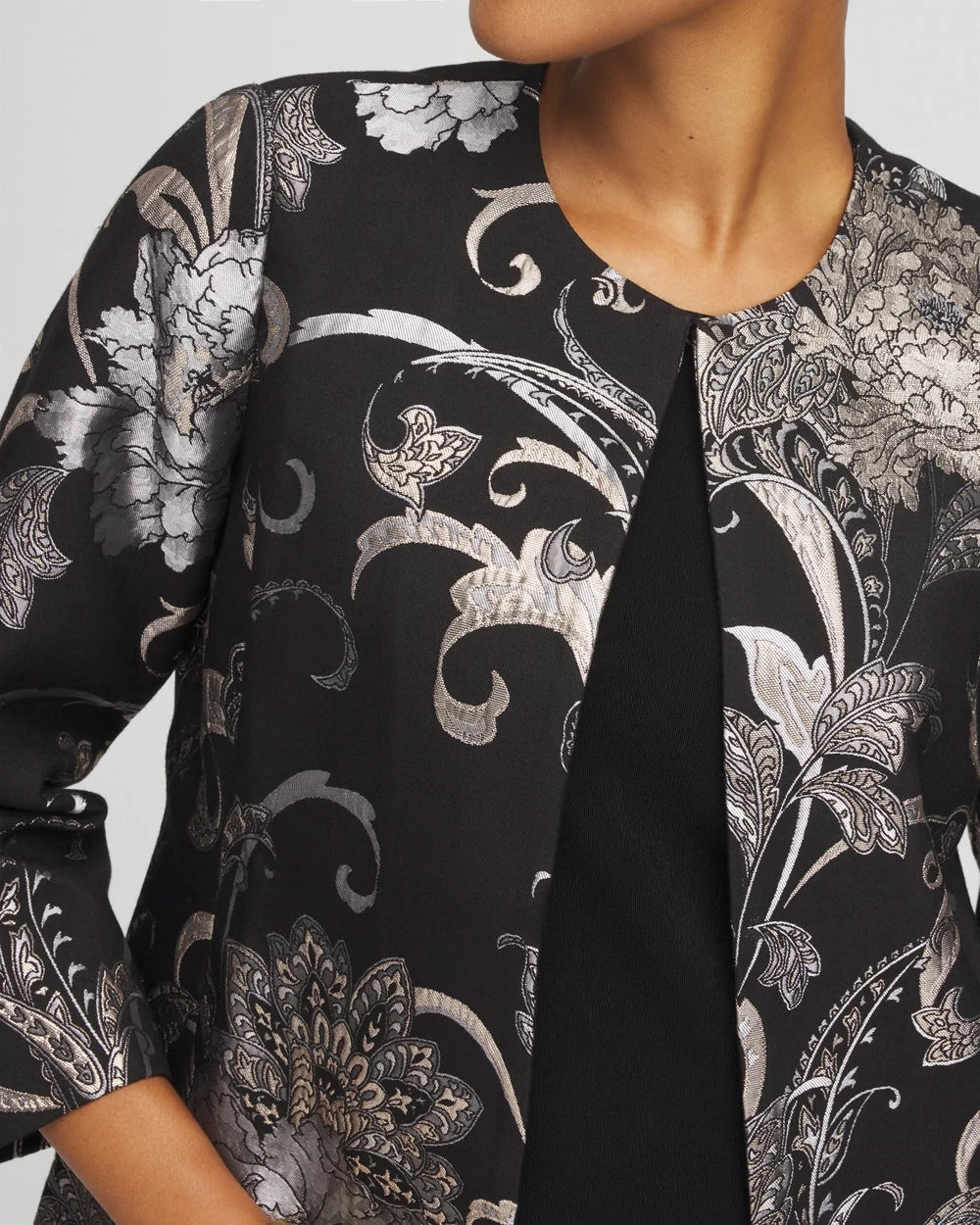 Chico's Women | Travelers™ Collection Jacquard Floral Shine Jacket TRAVELERS BLACK
