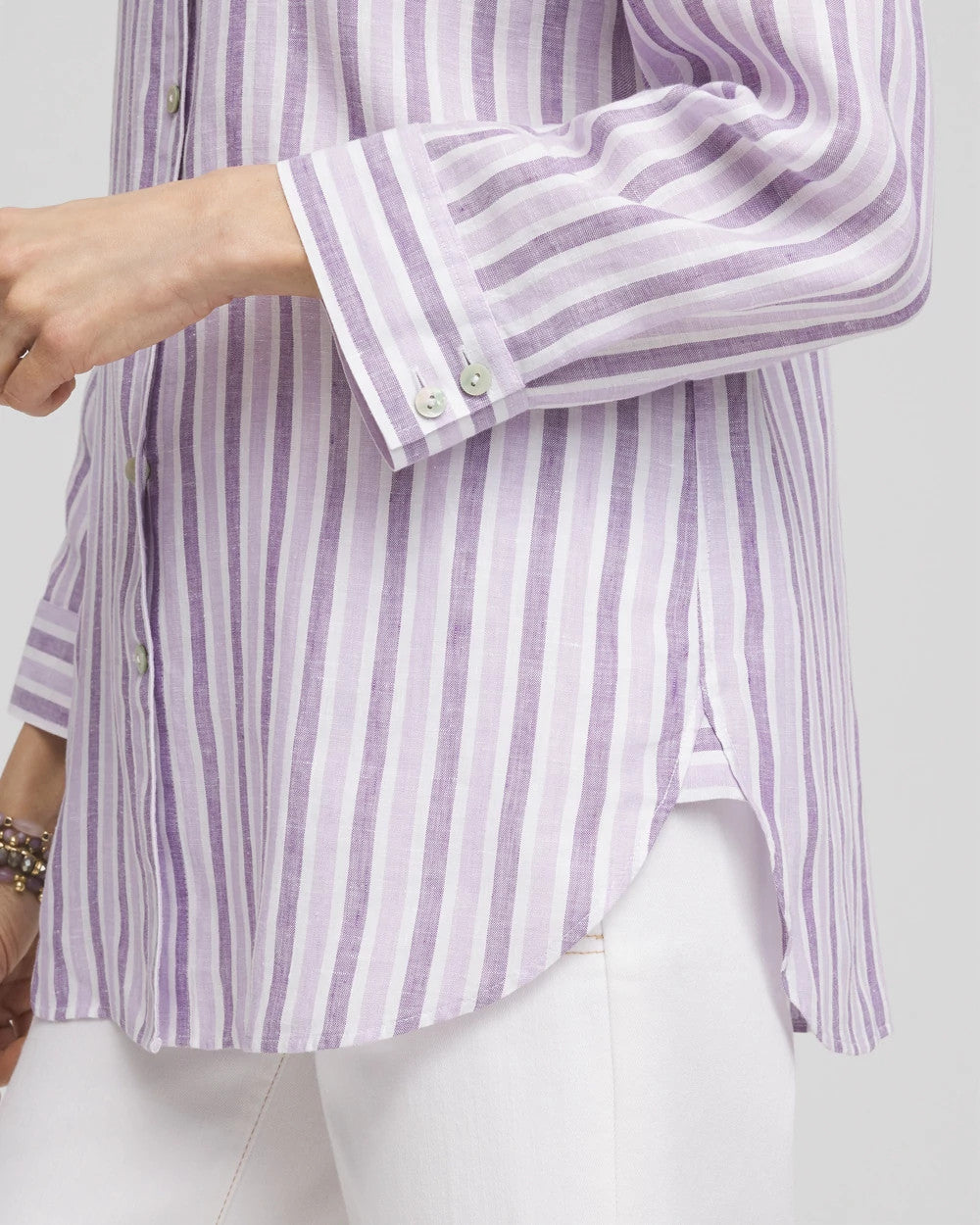Chico's Women | No Iron™ Plum Striped Linen Shirt PLUM SHADE