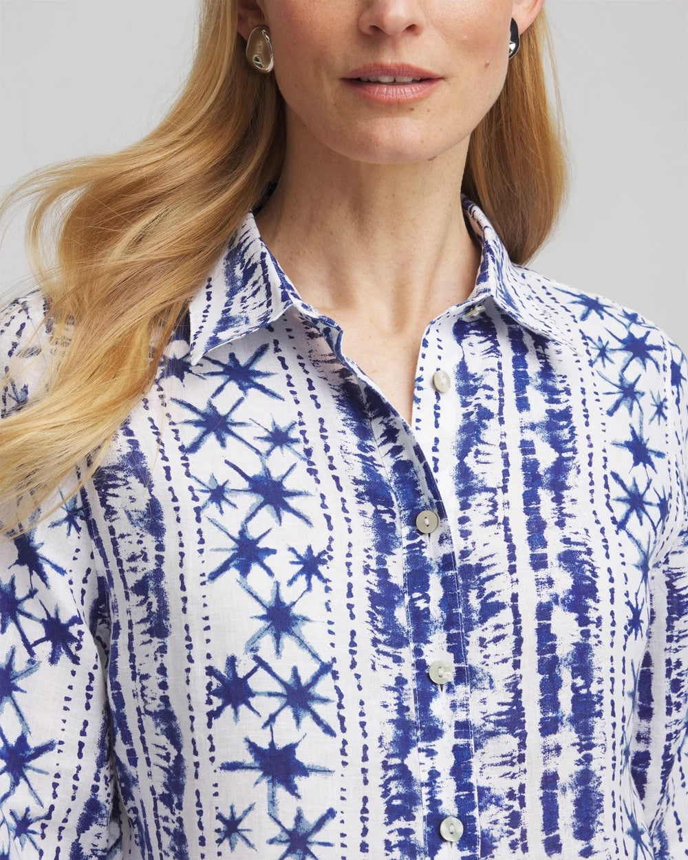 Chico's Women | No Iron™ Star Print Linen Shirt RICH COBALT