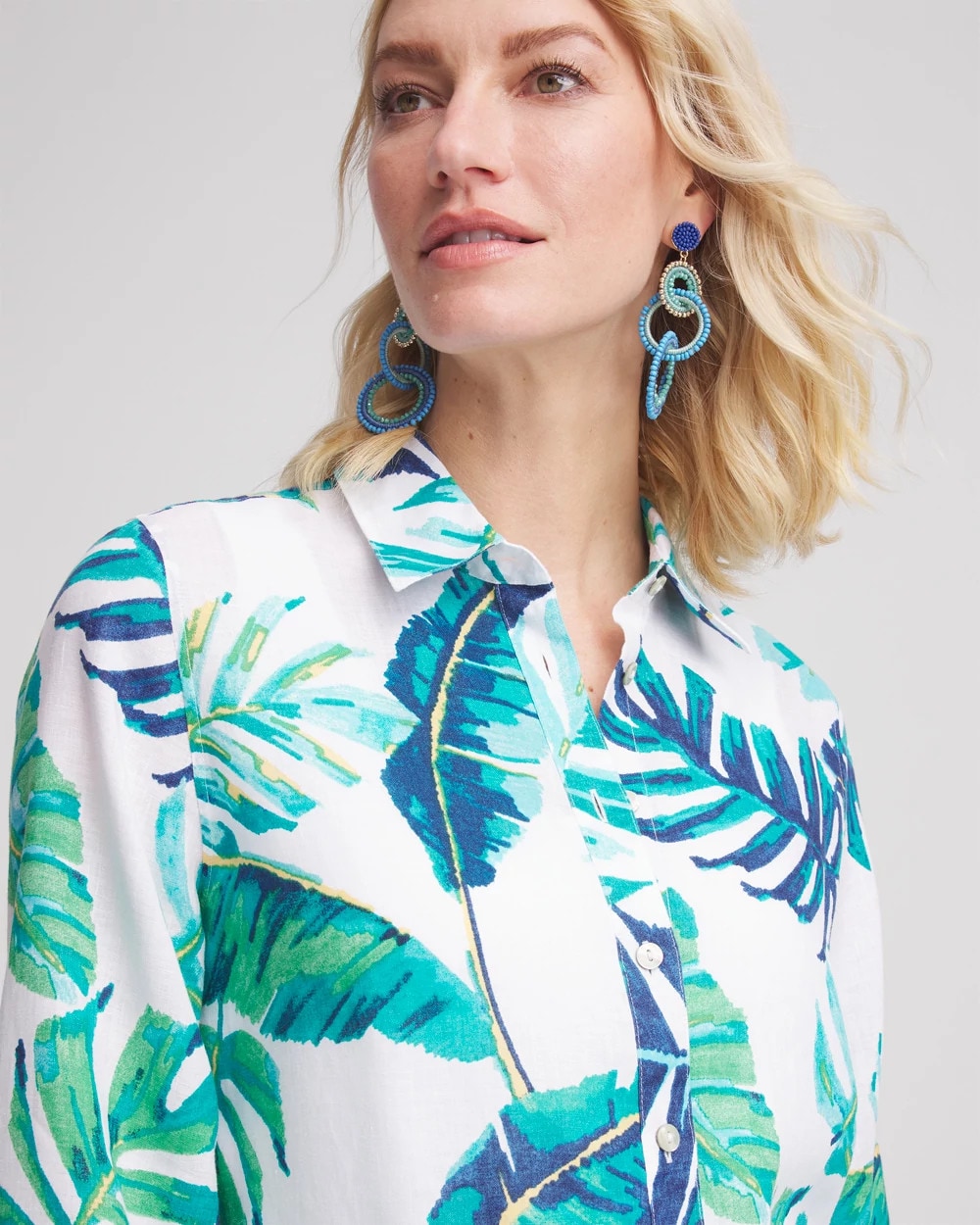 Chico's Women | No Iron™ Palm Print Linen Shirt SEASPRAY