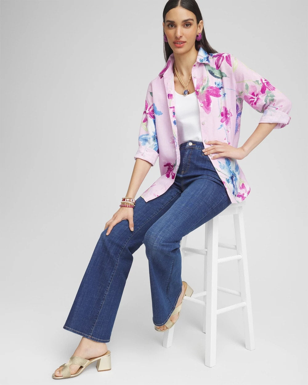 Chico's Women | No Iron™ Floral Linen Shirt ORCHID BLOSSOM