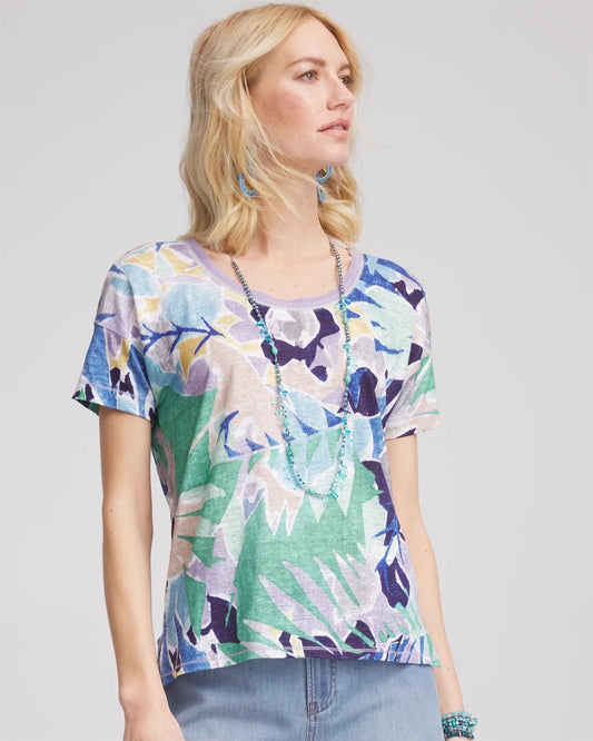 Chico's Women | Tropical Nights Sweater-Trim Linen Tee BLUE CASA