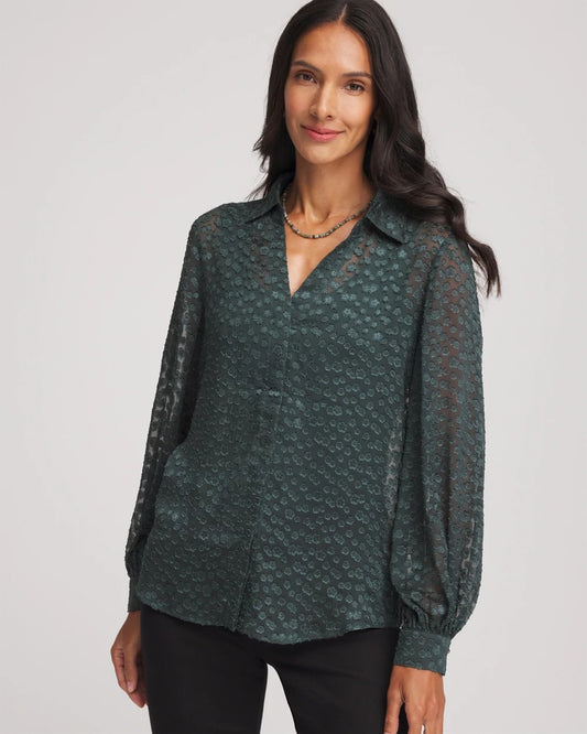 Chico's Women | Clip-Dot Billow-Sleeve Blouse DARKEST SPRUCE