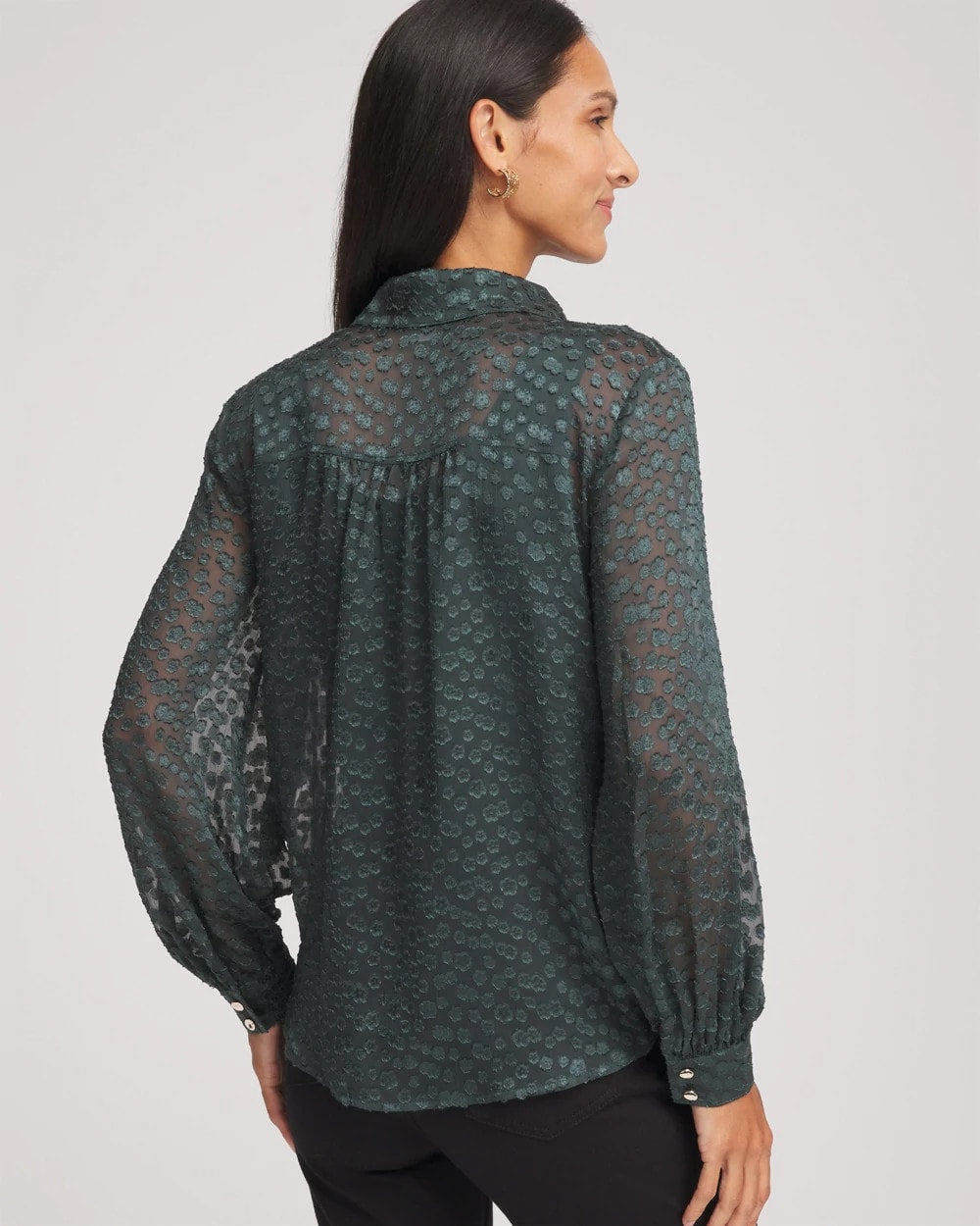 Chico's Women | Clip-Dot Billow-Sleeve Blouse DARKEST SPRUCE