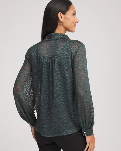 Chico's Women | Clip-Dot Billow-Sleeve Blouse DARKEST SPRUCE